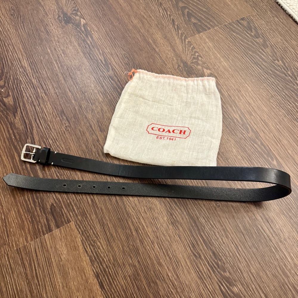 Coach Leather Belt - Black with Silver Solid Brass Buckle - Medium